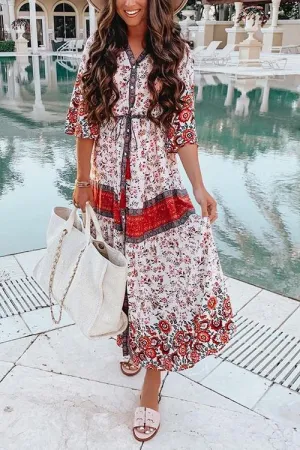 Floral Print Button Maxi Dress