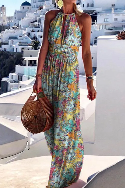 Floral Print Sleeveless Maxi Dress