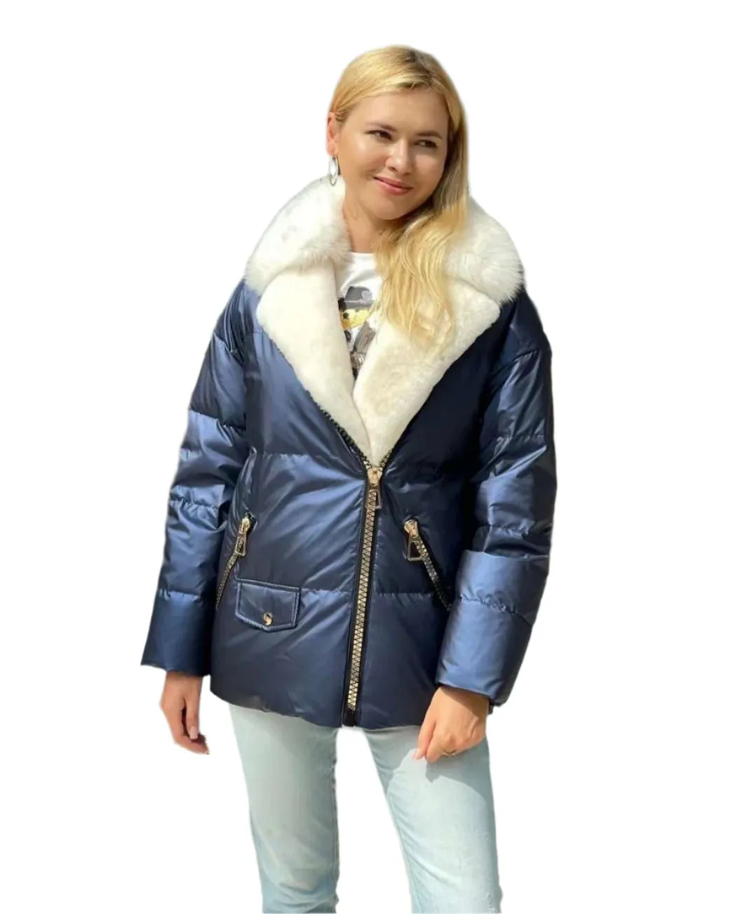 Genuine Polar Fox Fur Down Fill Coat