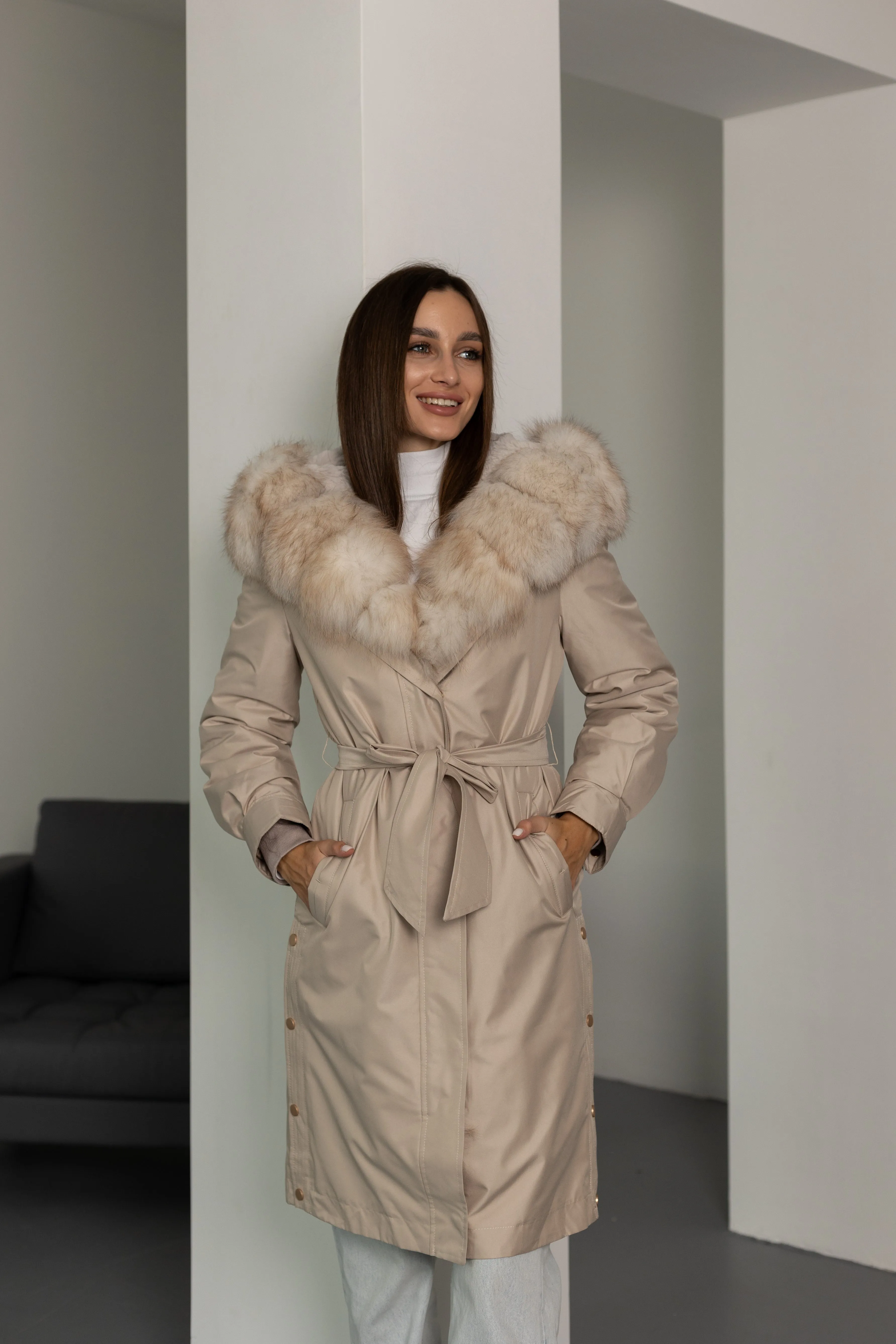 Genuine Polar Fox Fur Trim Rabbit Fur Insulated Parka