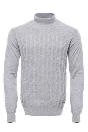 Grey Patterned Half Turtleneck Sweater - Wessi