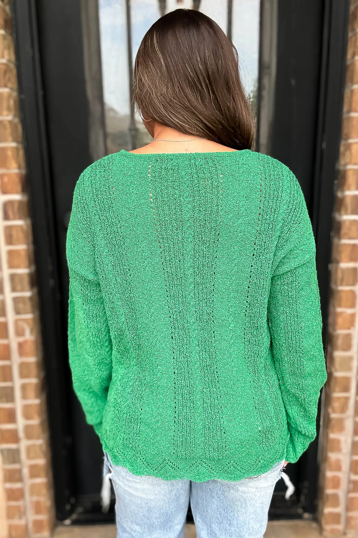 Hello Autumn Green Detailed Sweater