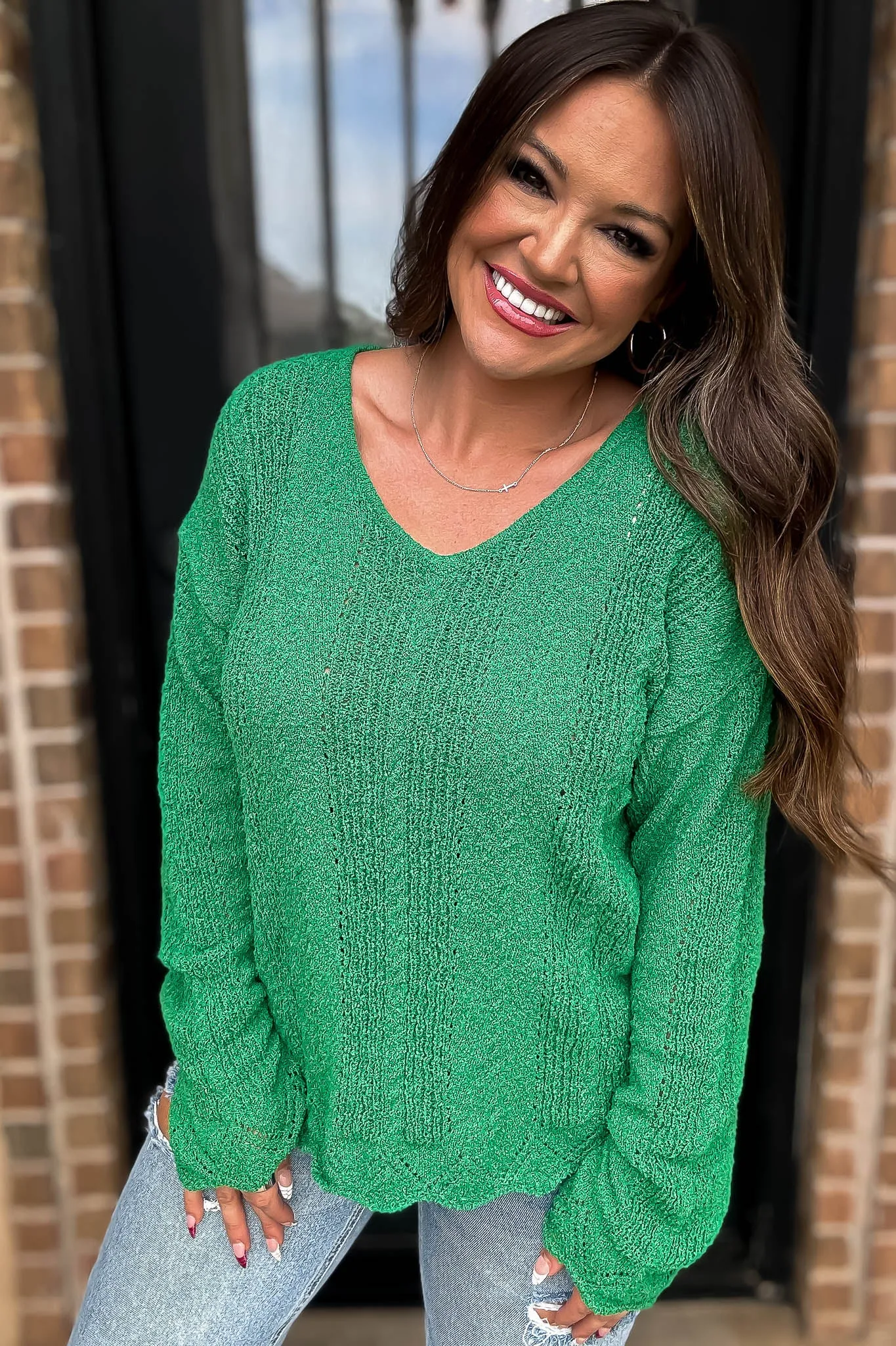 Hello Autumn Green Detailed Sweater