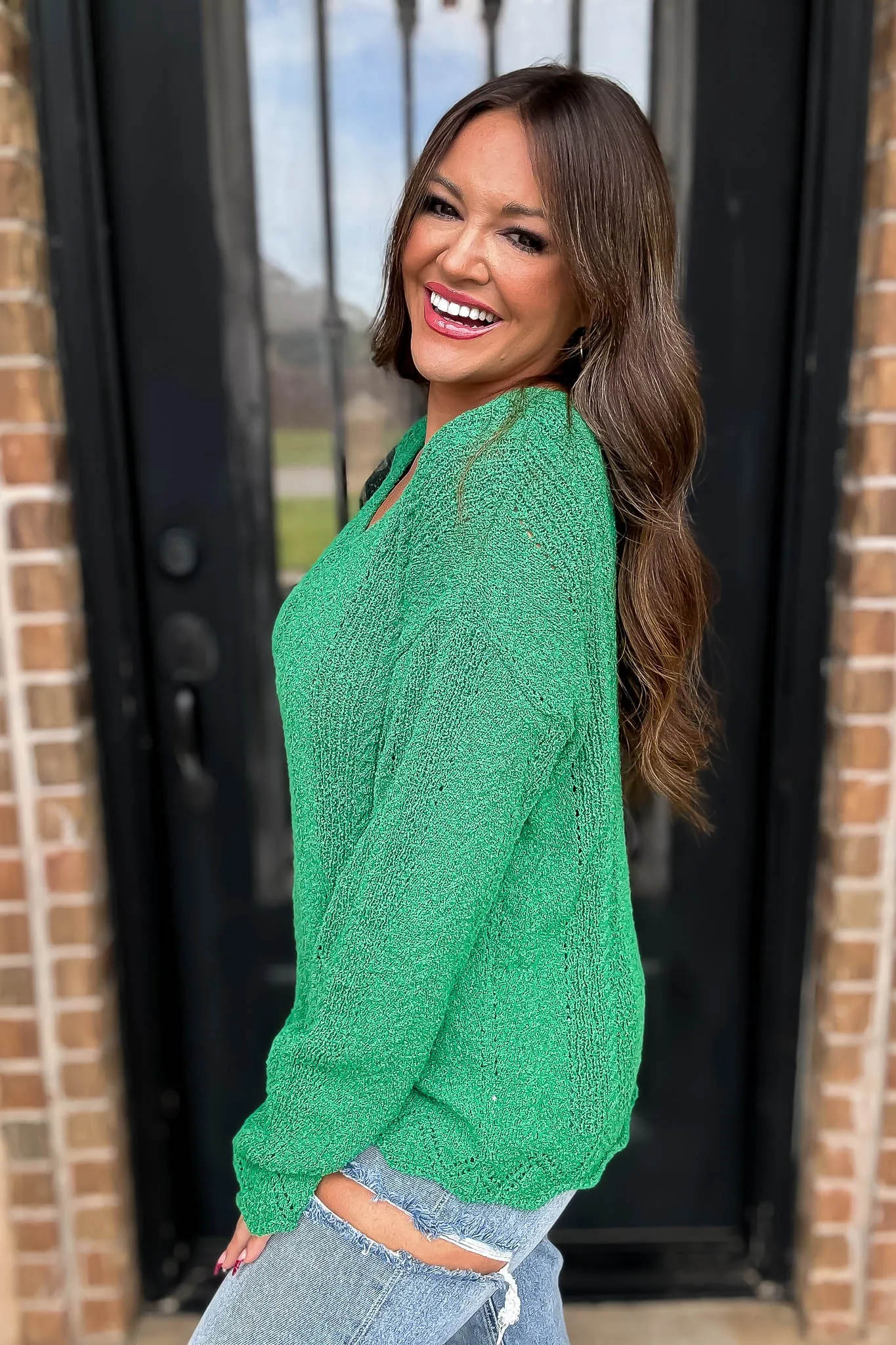 Hello Autumn Green Detailed Sweater