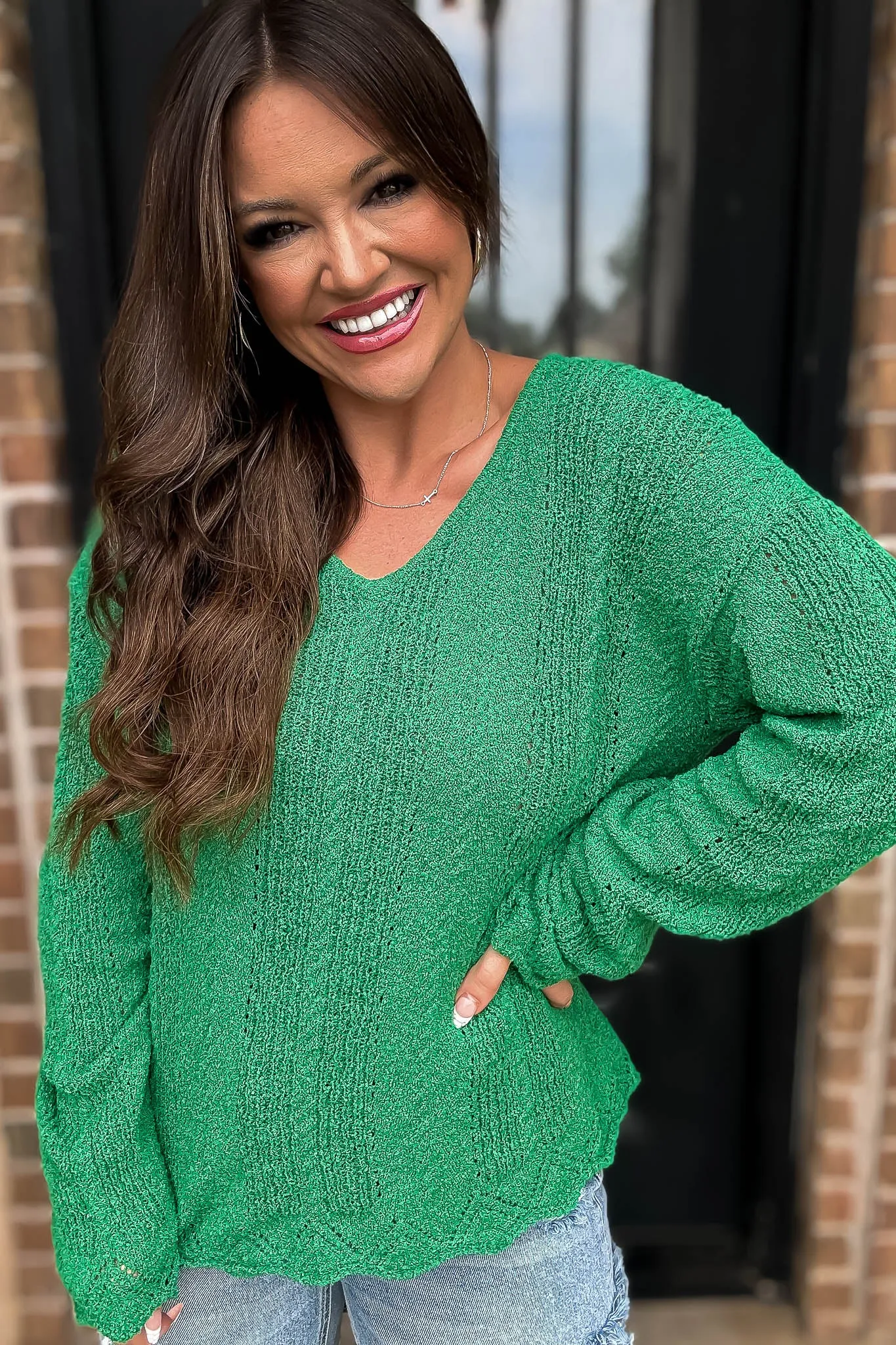 Hello Autumn Green Detailed Sweater