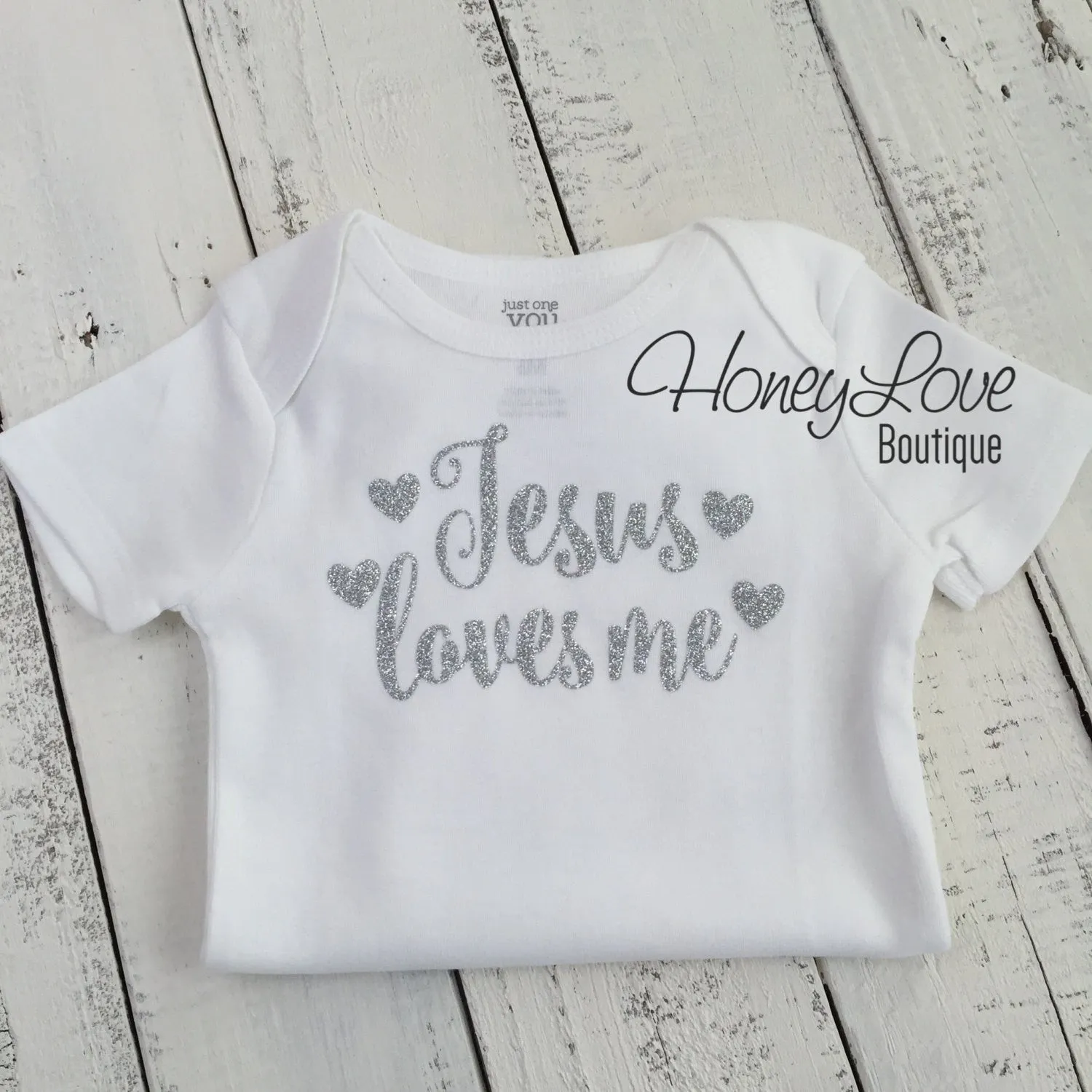 Jesus loves me Outfit Set - Silver/Gold glitter and Light Pink