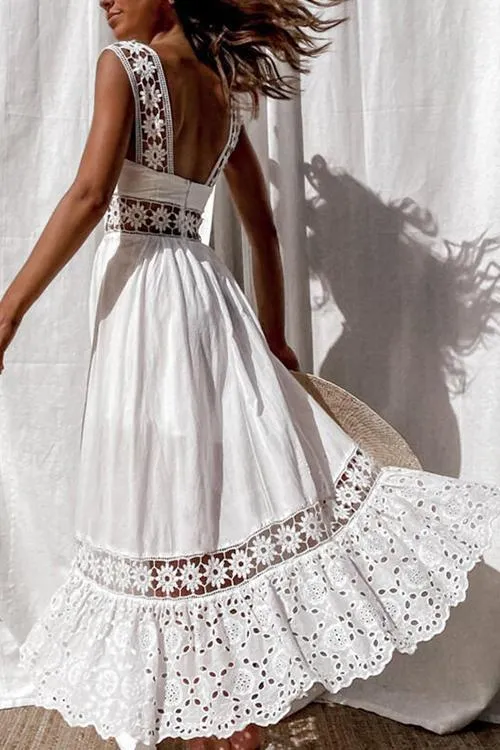 Lace Patchwork Sleeveless Maxi Dress