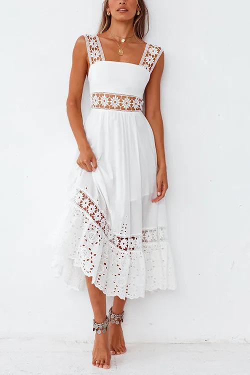 Lace Patchwork Sleeveless Maxi Dress