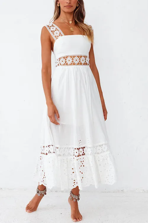 Lace Patchwork Sleeveless Maxi Dress