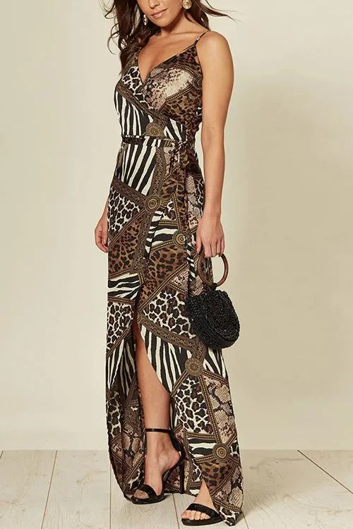 Lepard Patchwork Slip Maxi Dress