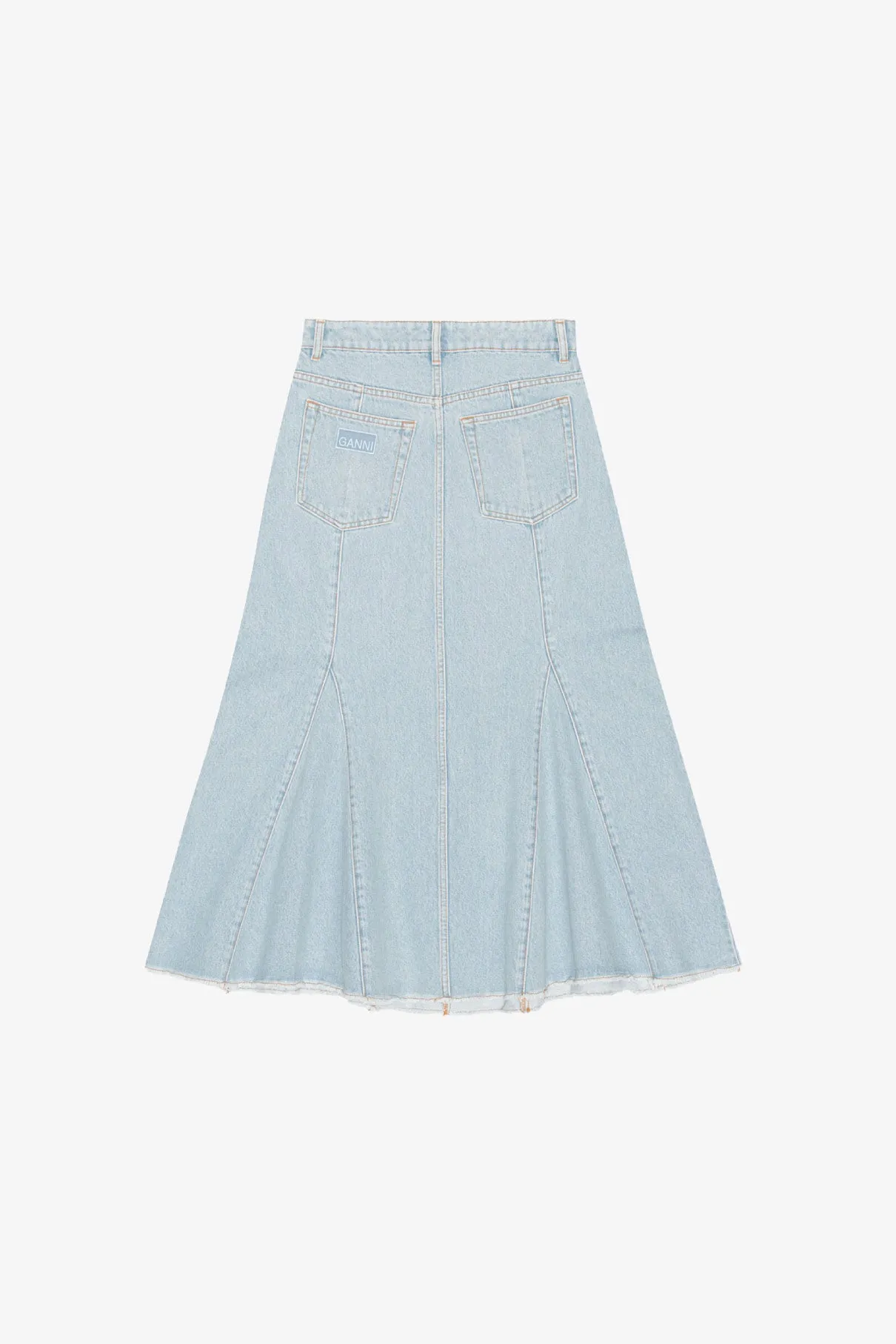 Light Blue Stone Bleach Denim Peplum Midi Skirt