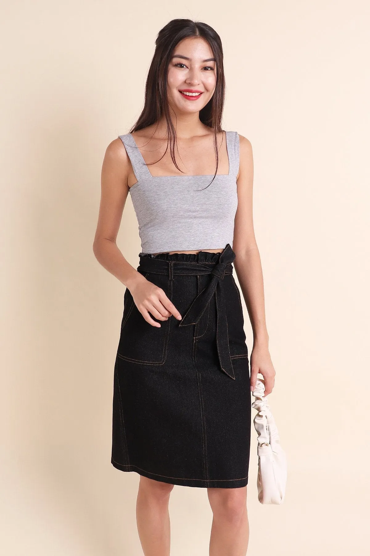 MADEBYNM ALESSIA PAPERBAG DENIM SKIRT IN BLACK [XXS/XS/S/S/M/L/XL]