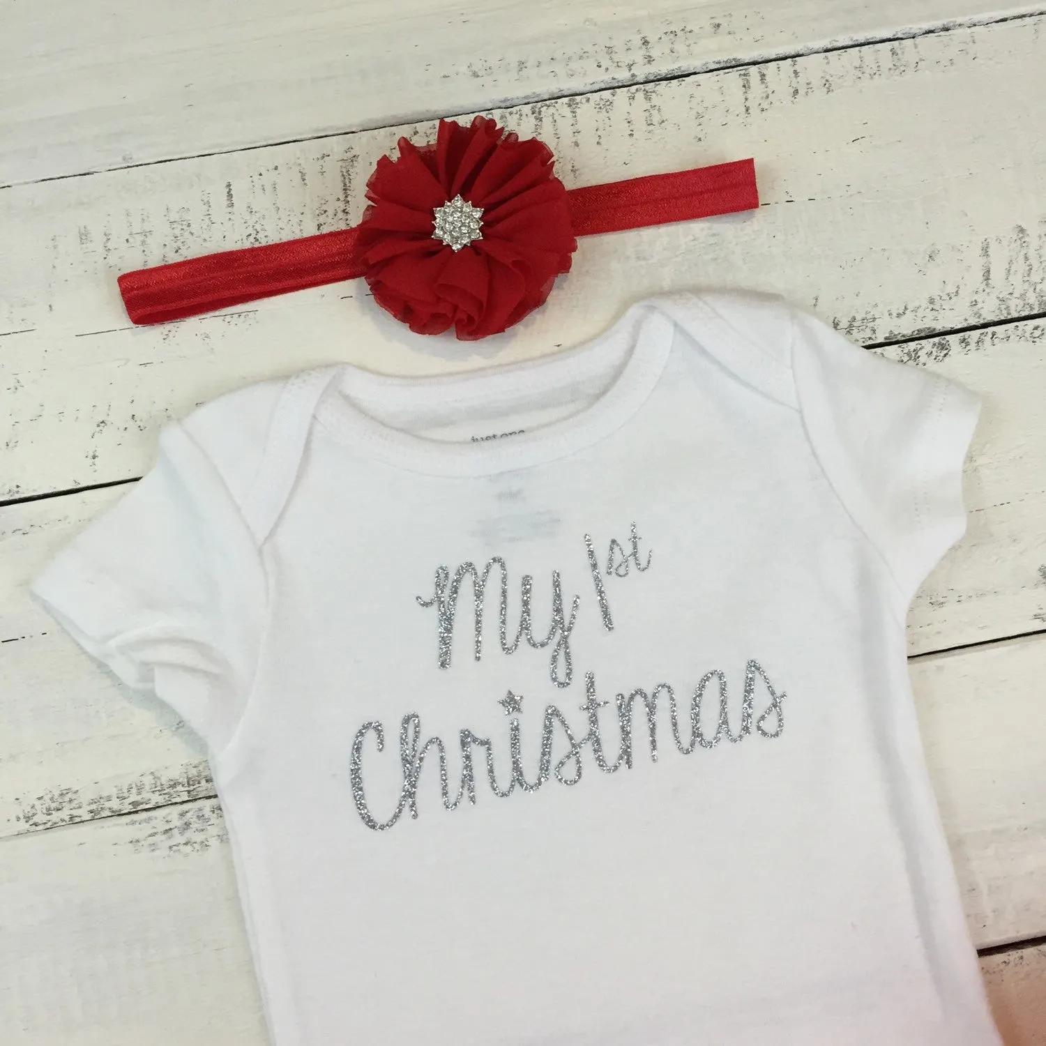 My 1st Christmas Bodysuit and Headband Set