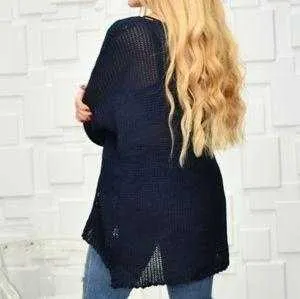 Navy Blue Knit Sweater Top