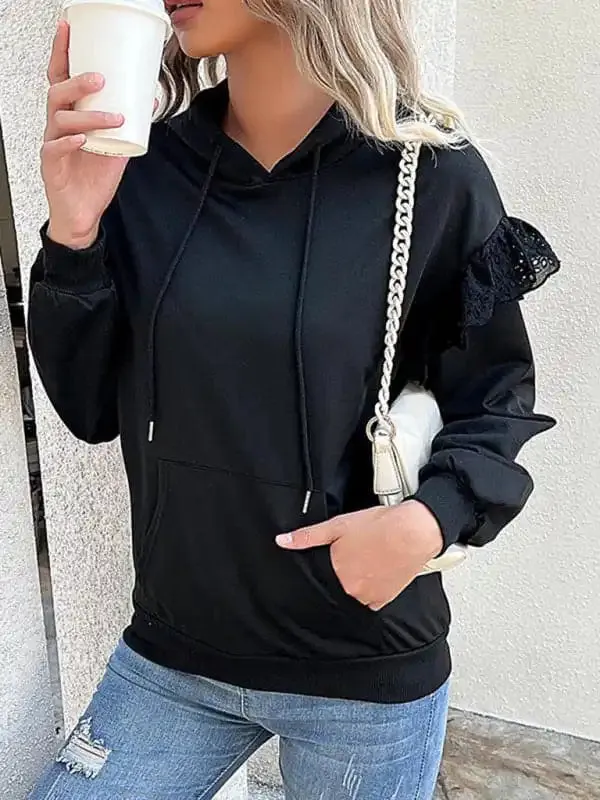 New women’s long-sleeved solid color hooded sweater