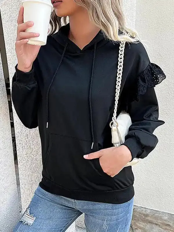 New women’s long-sleeved solid color hooded sweater