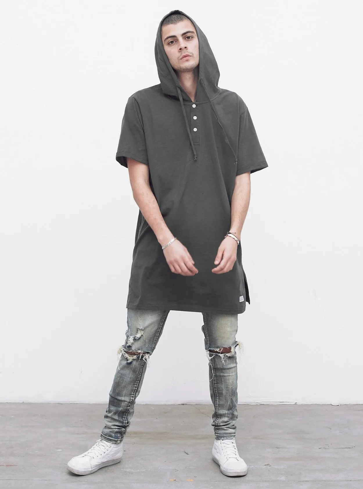 Oversized Kurta Hoodie in Gunmetal Gray