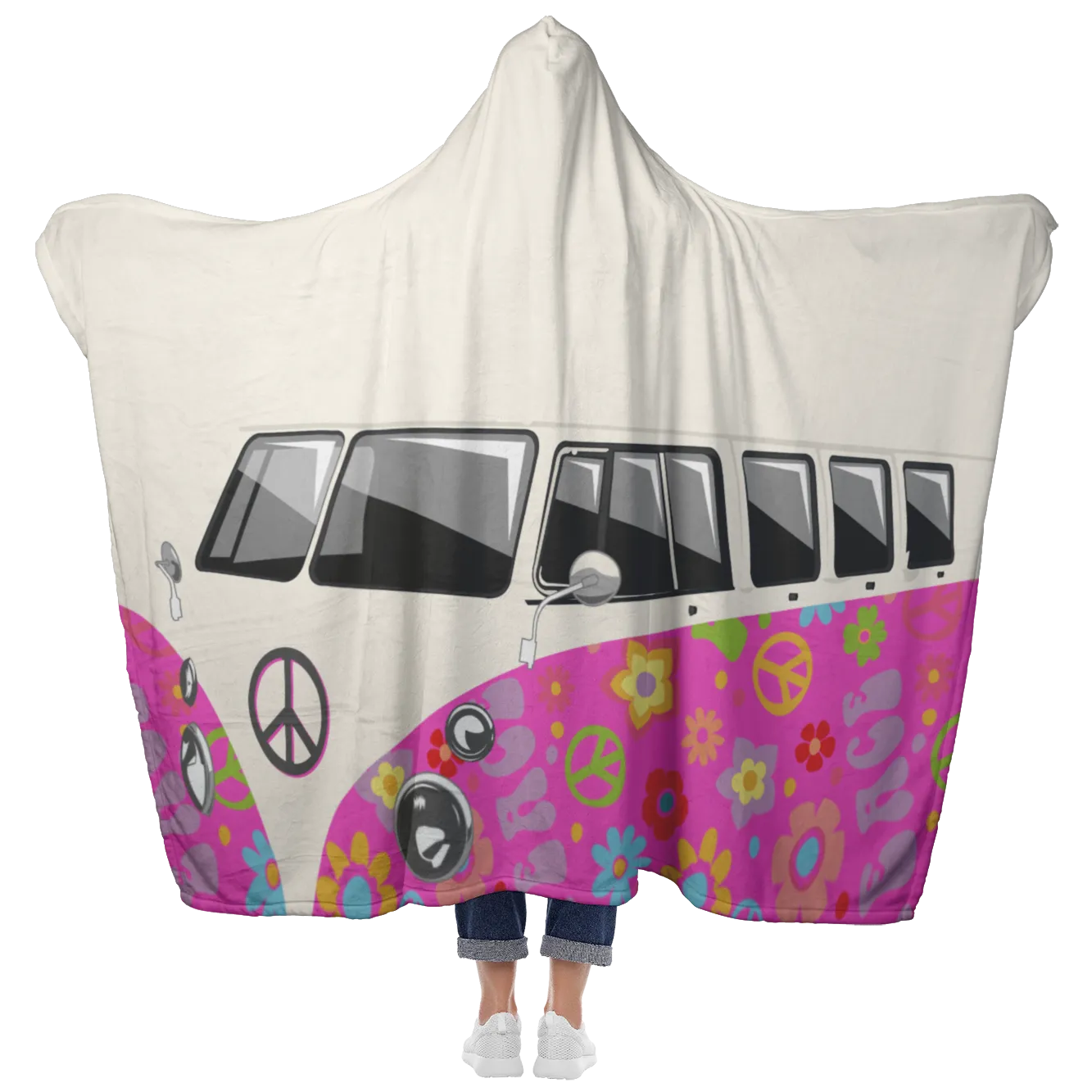 Peace White Pink Hooded Blanket