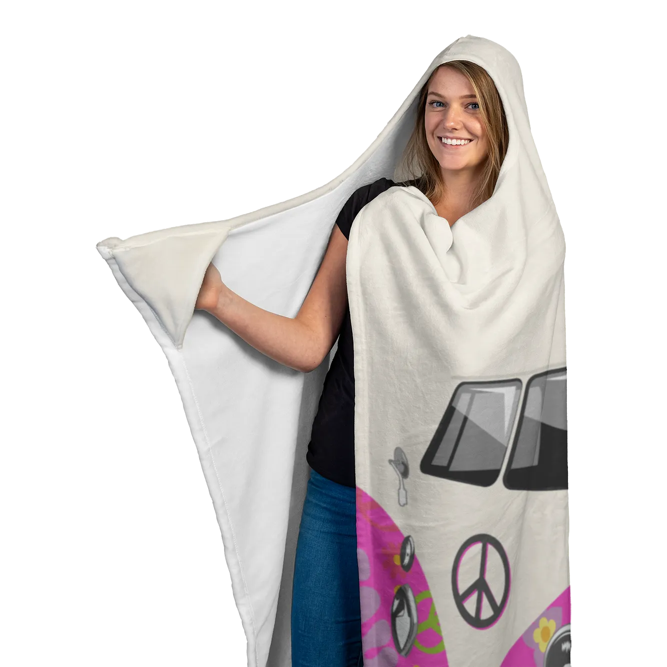 Peace White Pink Hooded Blanket