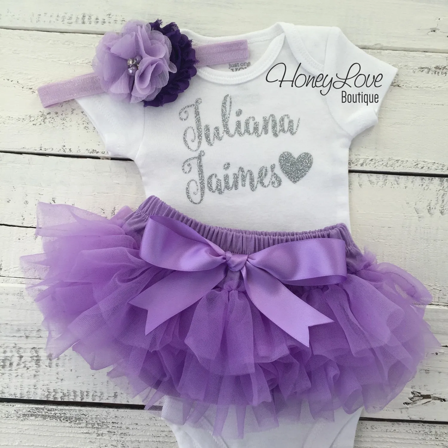 PERSONALIZED Name Outfit - Silver Glitter and Lavender Purple