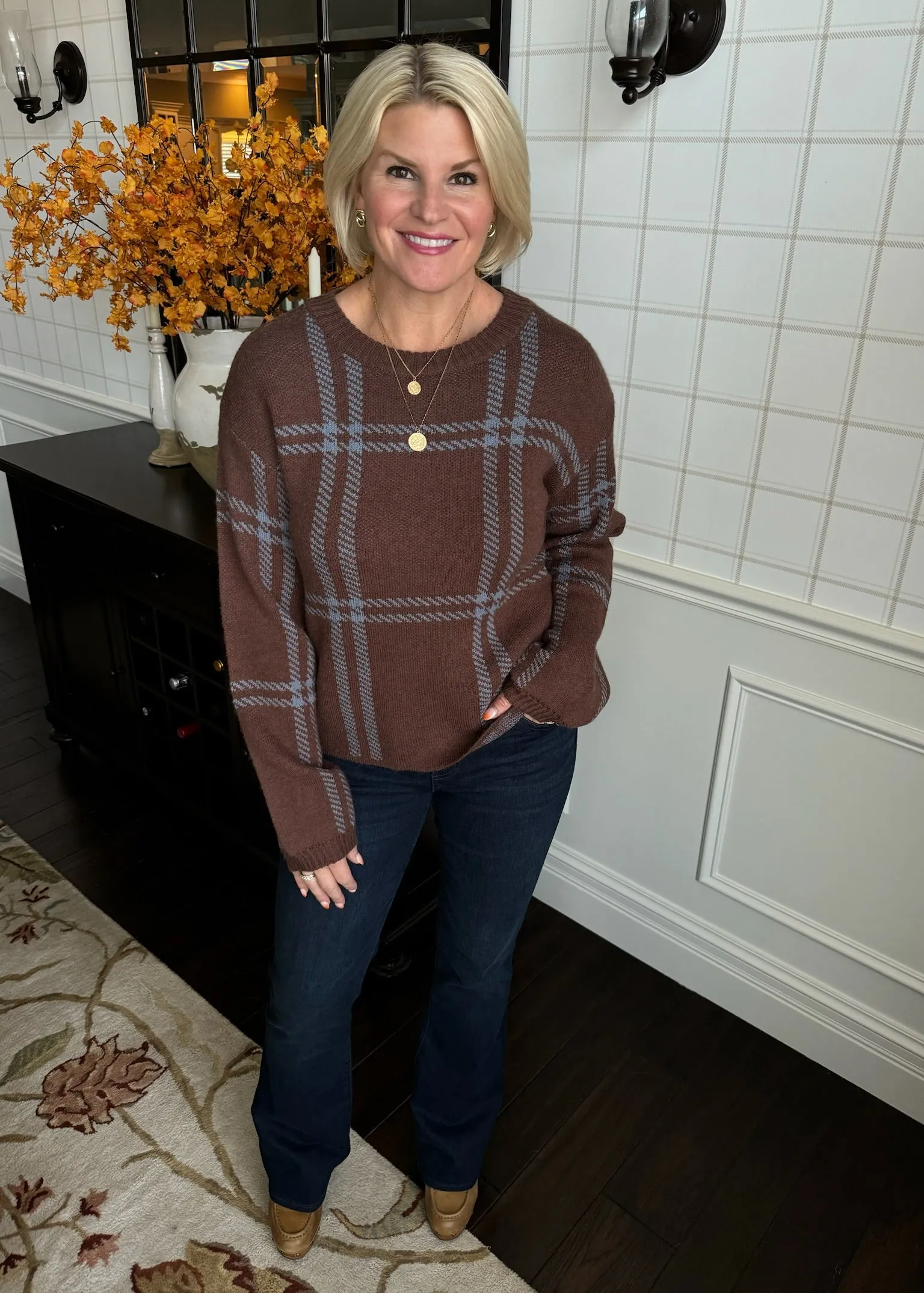 Plaid Chocolate Jacquard Sweater