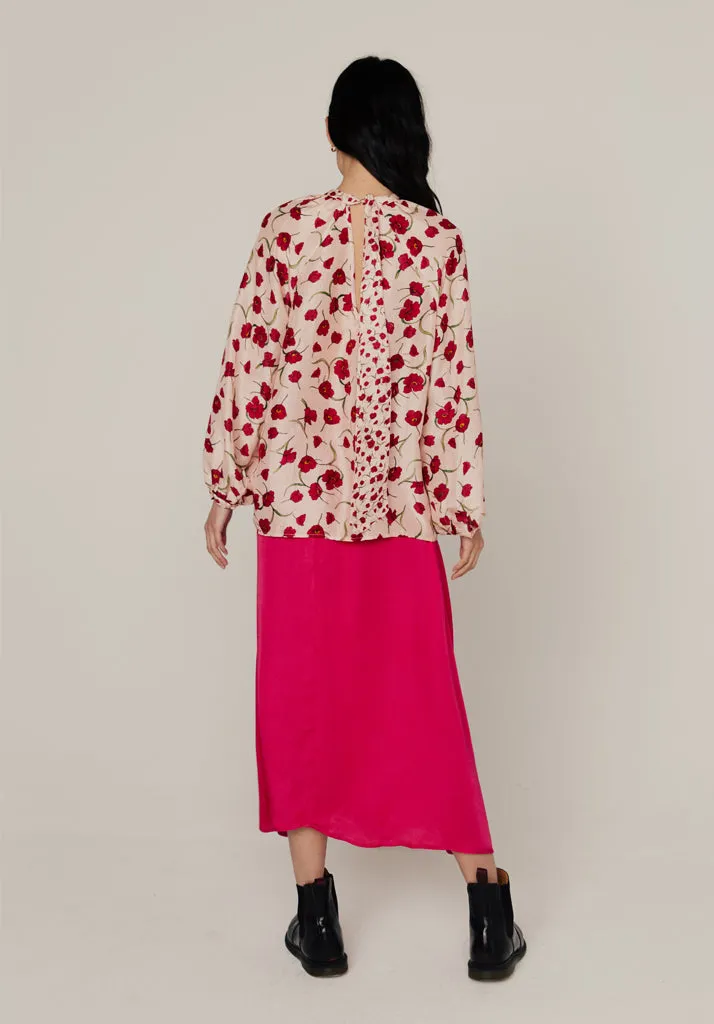 Poppy Bias Cut Midi Skirt In PInk