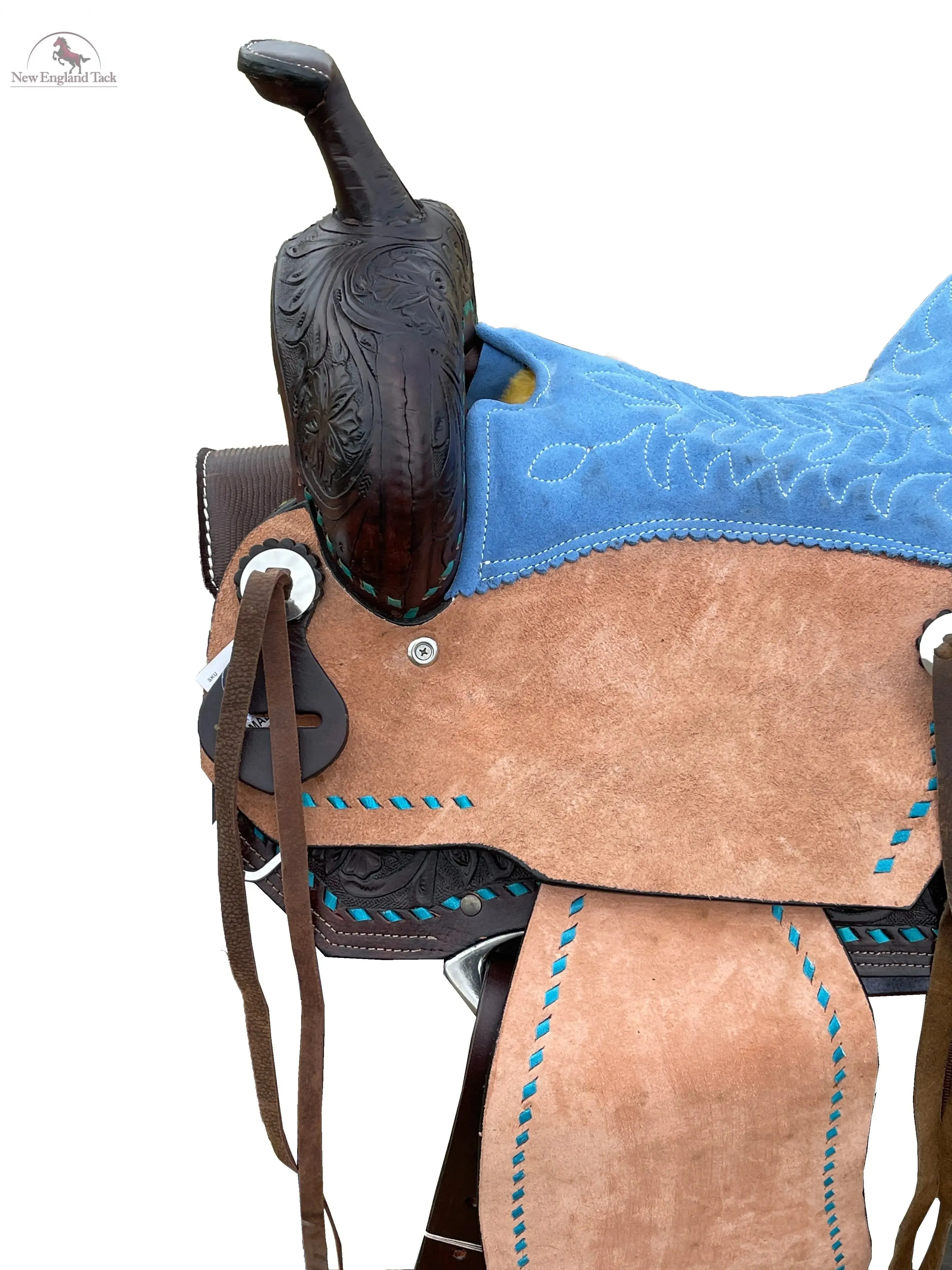 Resistance Western Barrel Racing Suede Seat Saddle With Floral Tooled Leather Skirt And Rough Out Fender - 14, 15, 16 Inch