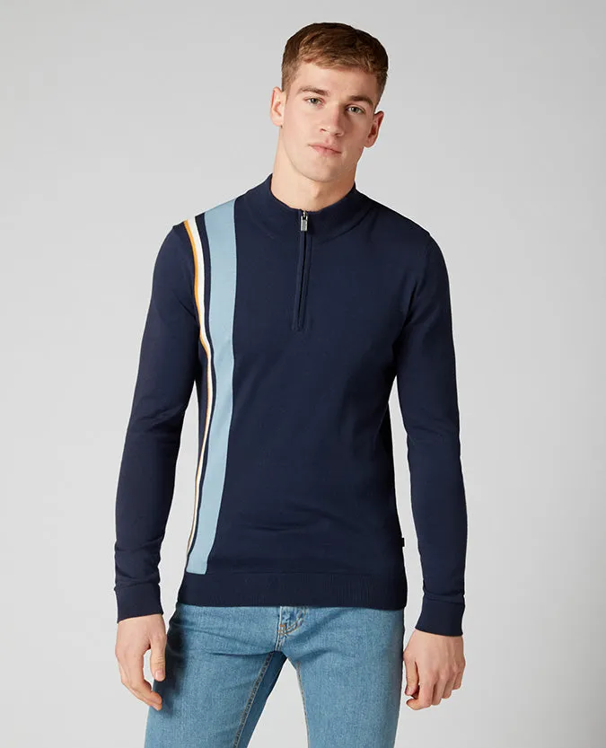 Slim Fit Knitted Cotton Half Zip Sweater