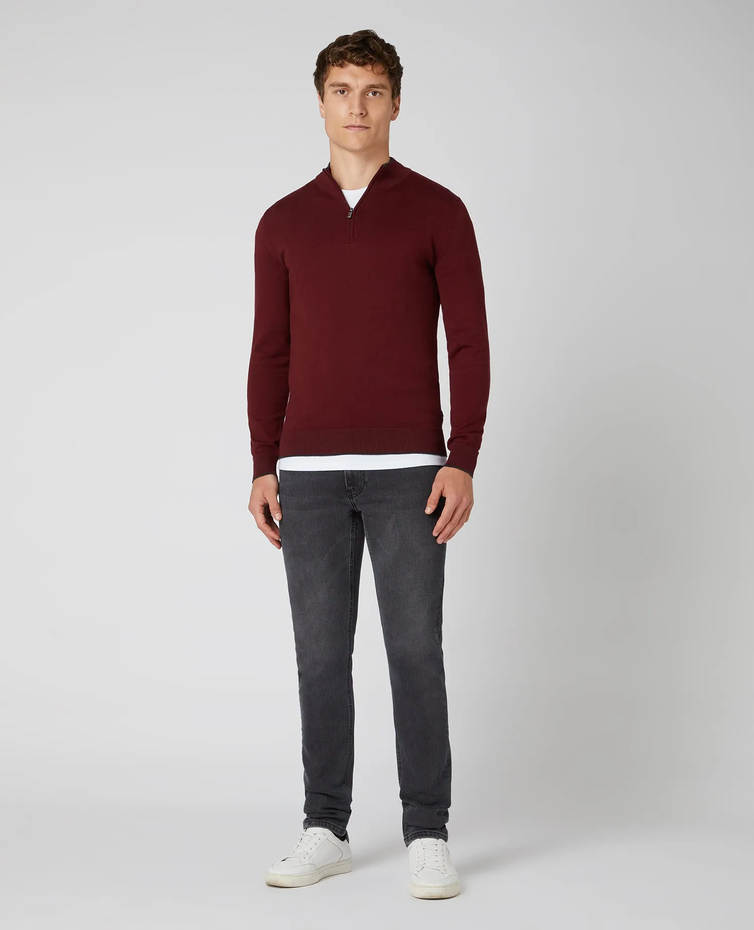 Slim Fit Merino Cotton-Blend Half-Zip Sweater