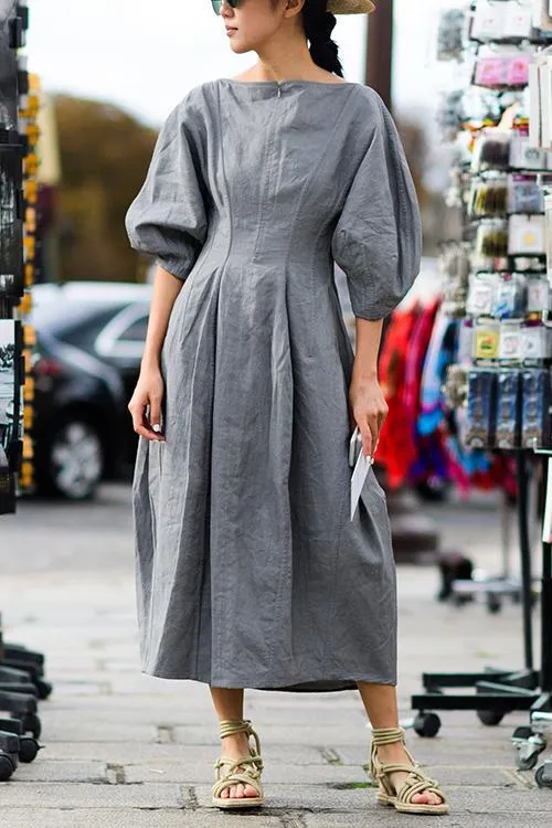 Solid Linen Half Sleeve Dress