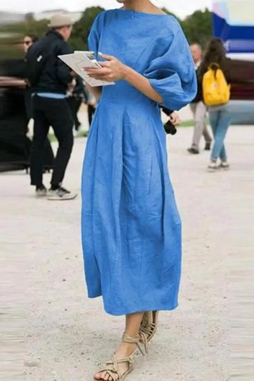 Solid Linen Half Sleeve Dress