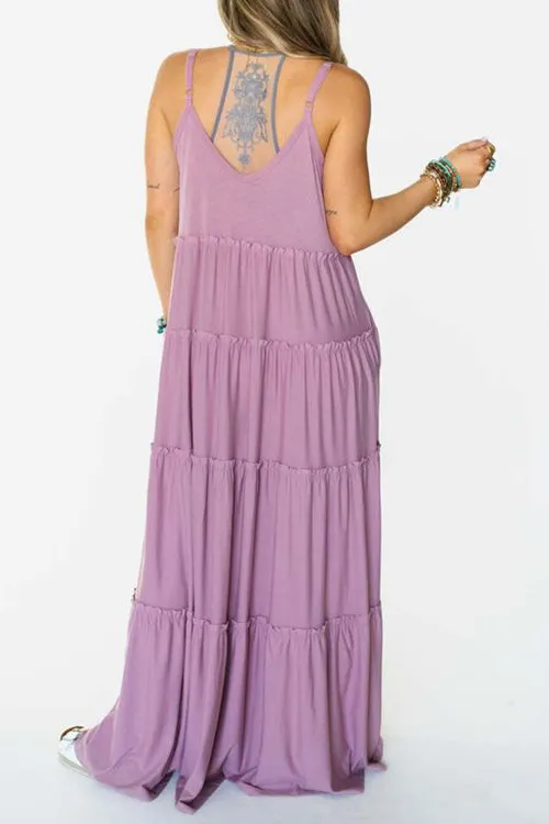 Tiered Pockets Slip Maxi Dress