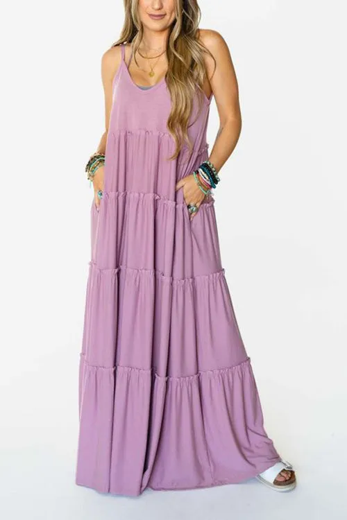 Tiered Pockets Slip Maxi Dress