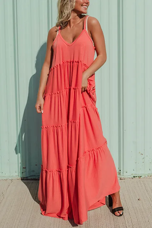 Tiered Pockets Slip Maxi Dress