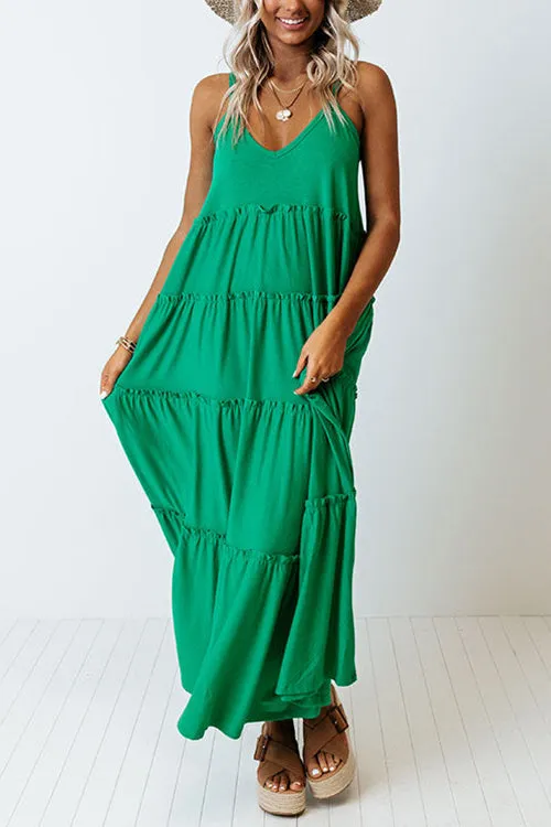 Tiered Pockets Slip Maxi Dress