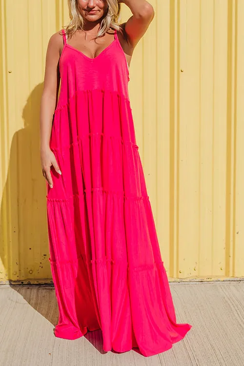 Tiered Pockets Slip Maxi Dress