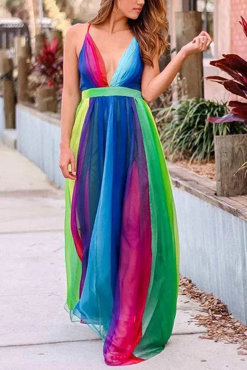 V Neck Backless Maxi Dress