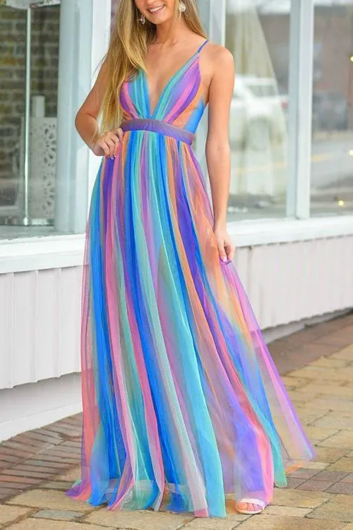 V Neck Backless Maxi Dress