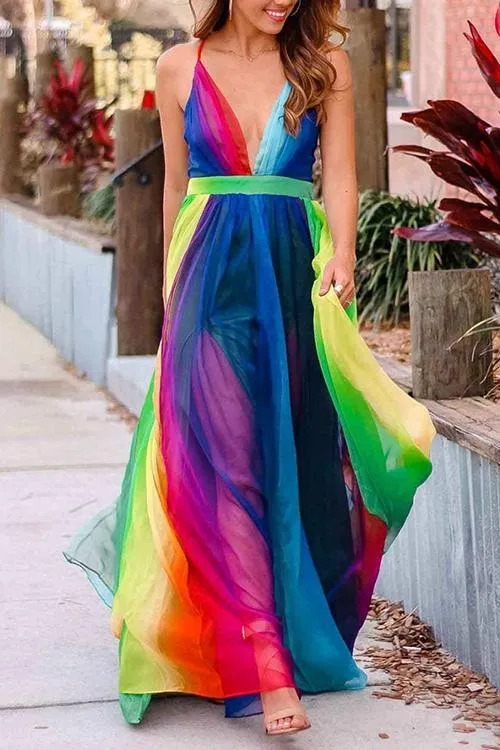 V Neck Backless Maxi Dress