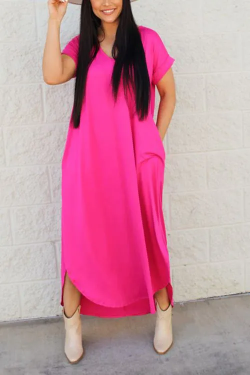 V Neck Side Slit Maxi Dress