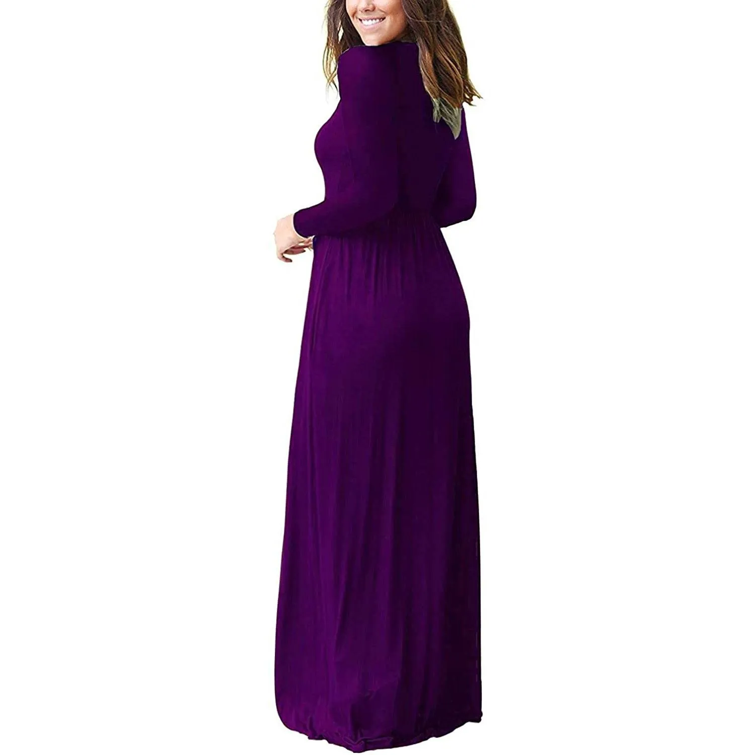 Women Long Sleeve Loose Plain Maxi Dresses Casual Long Dresses with Pockets