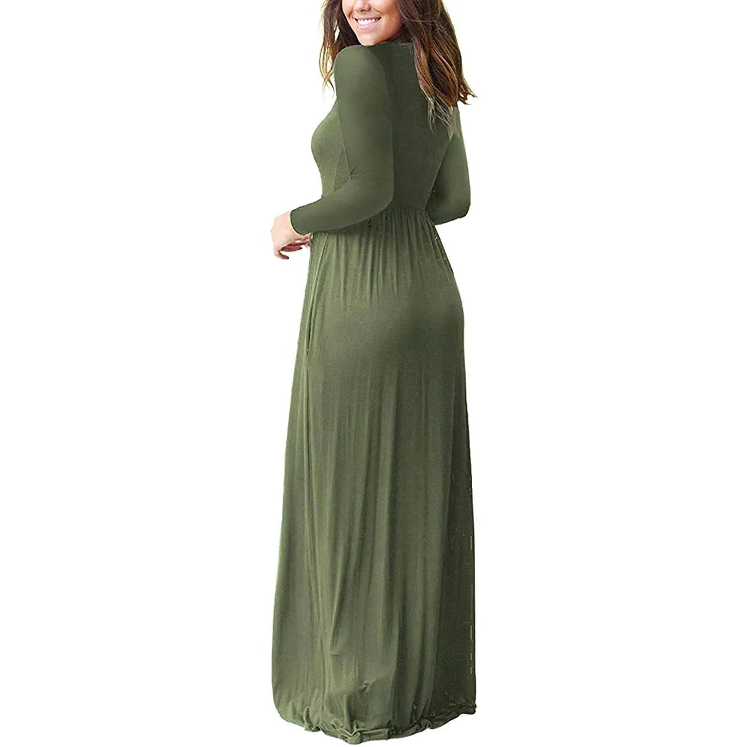 Women Long Sleeve Loose Plain Maxi Dresses Casual Long Dresses with Pockets