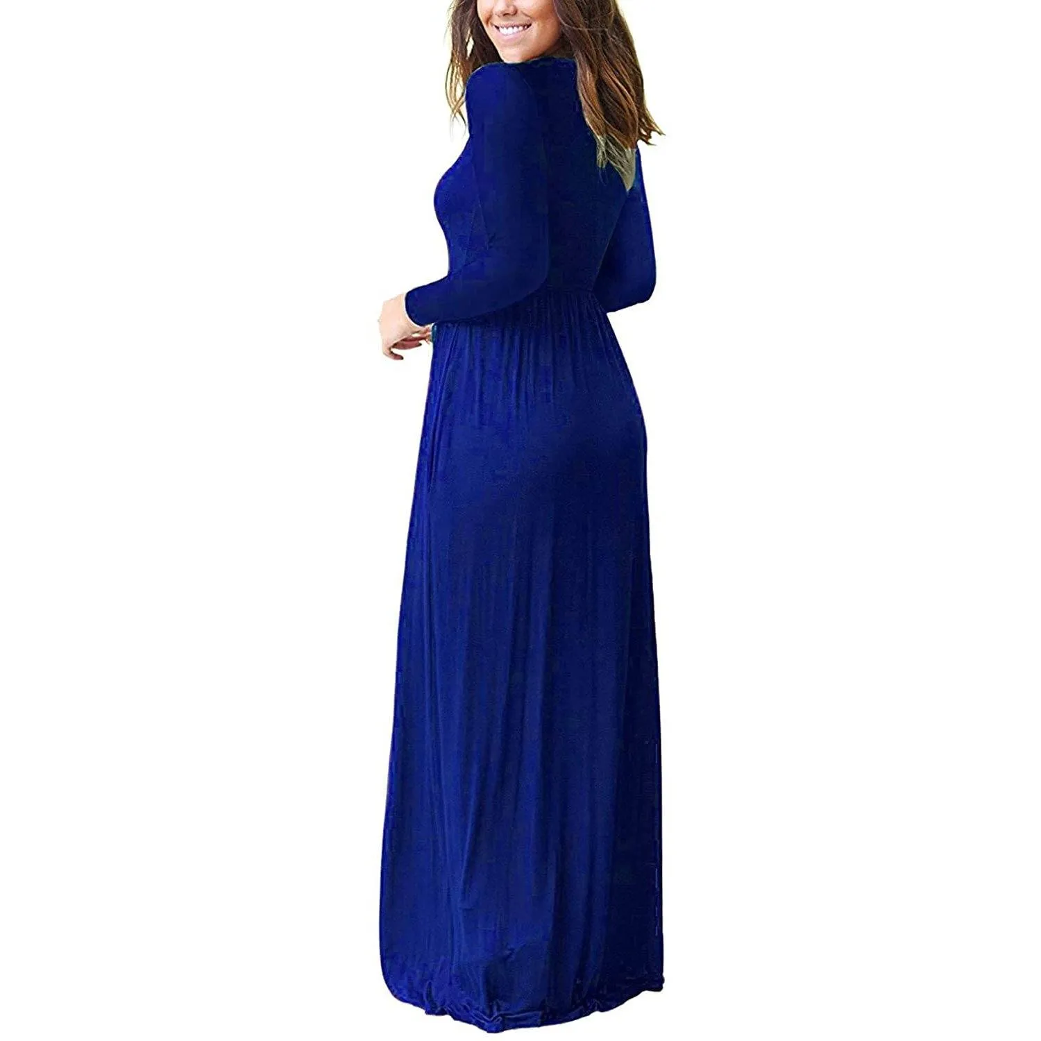 Women Long Sleeve Loose Plain Maxi Dresses Casual Long Dresses with Pockets