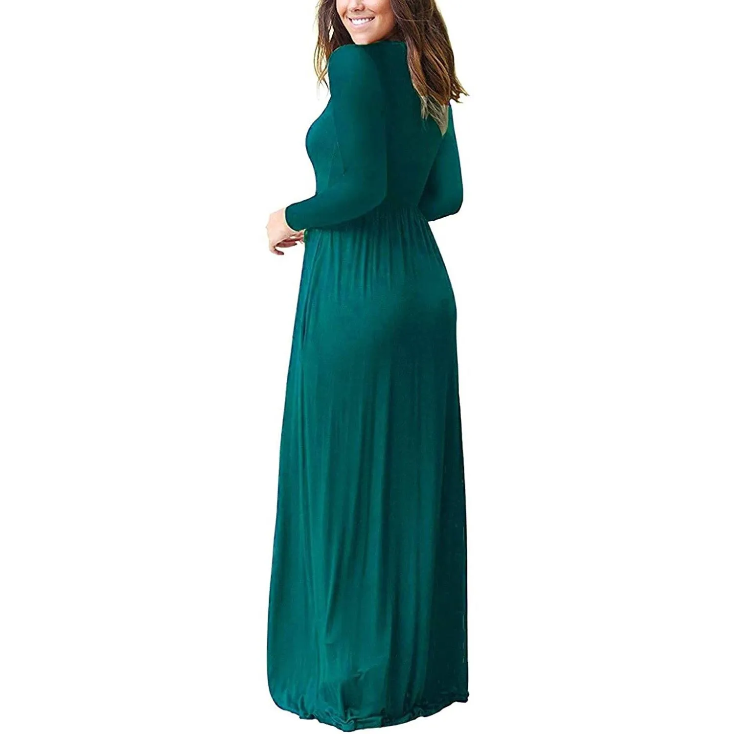 Women Long Sleeve Loose Plain Maxi Dresses Casual Long Dresses with Pockets