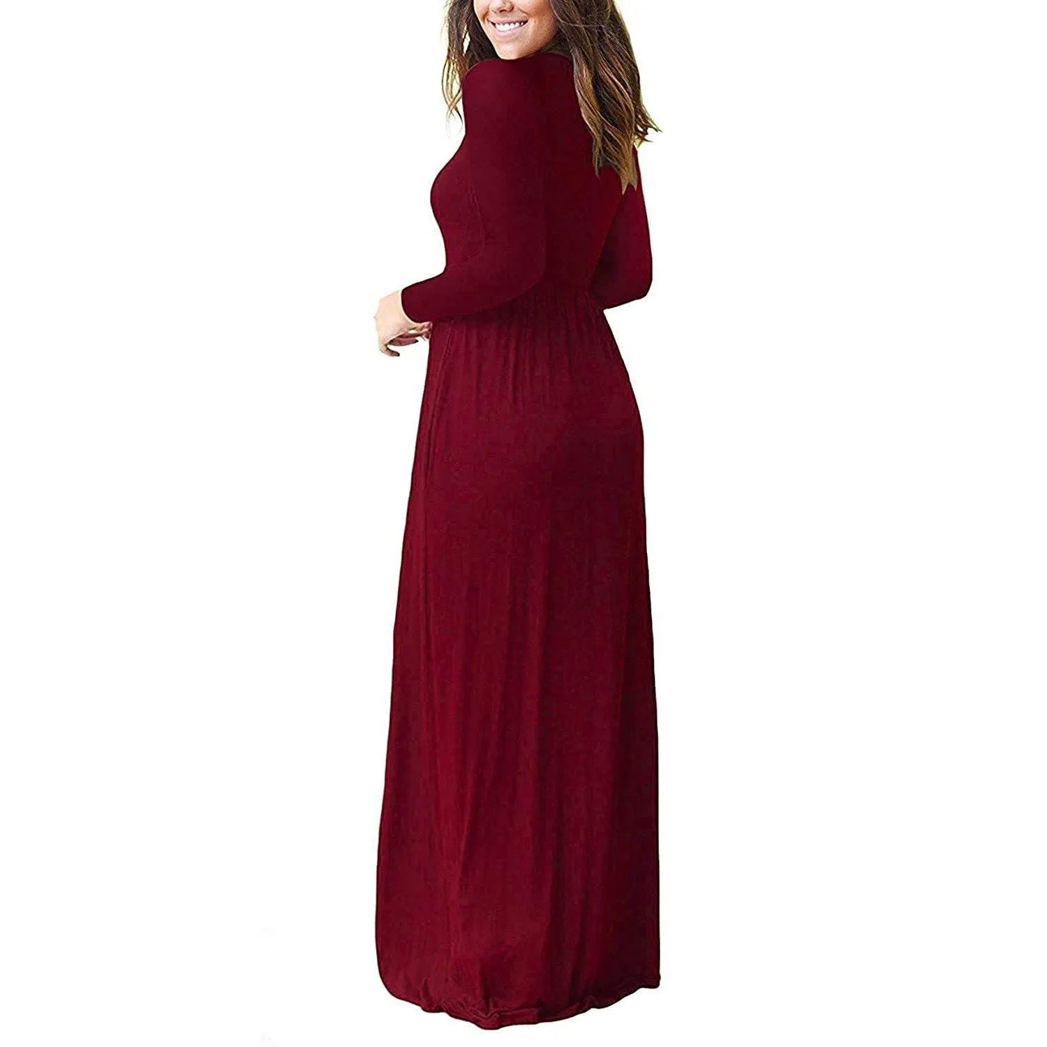 Women Long Sleeve Loose Plain Maxi Dresses Casual Long Dresses with Pockets