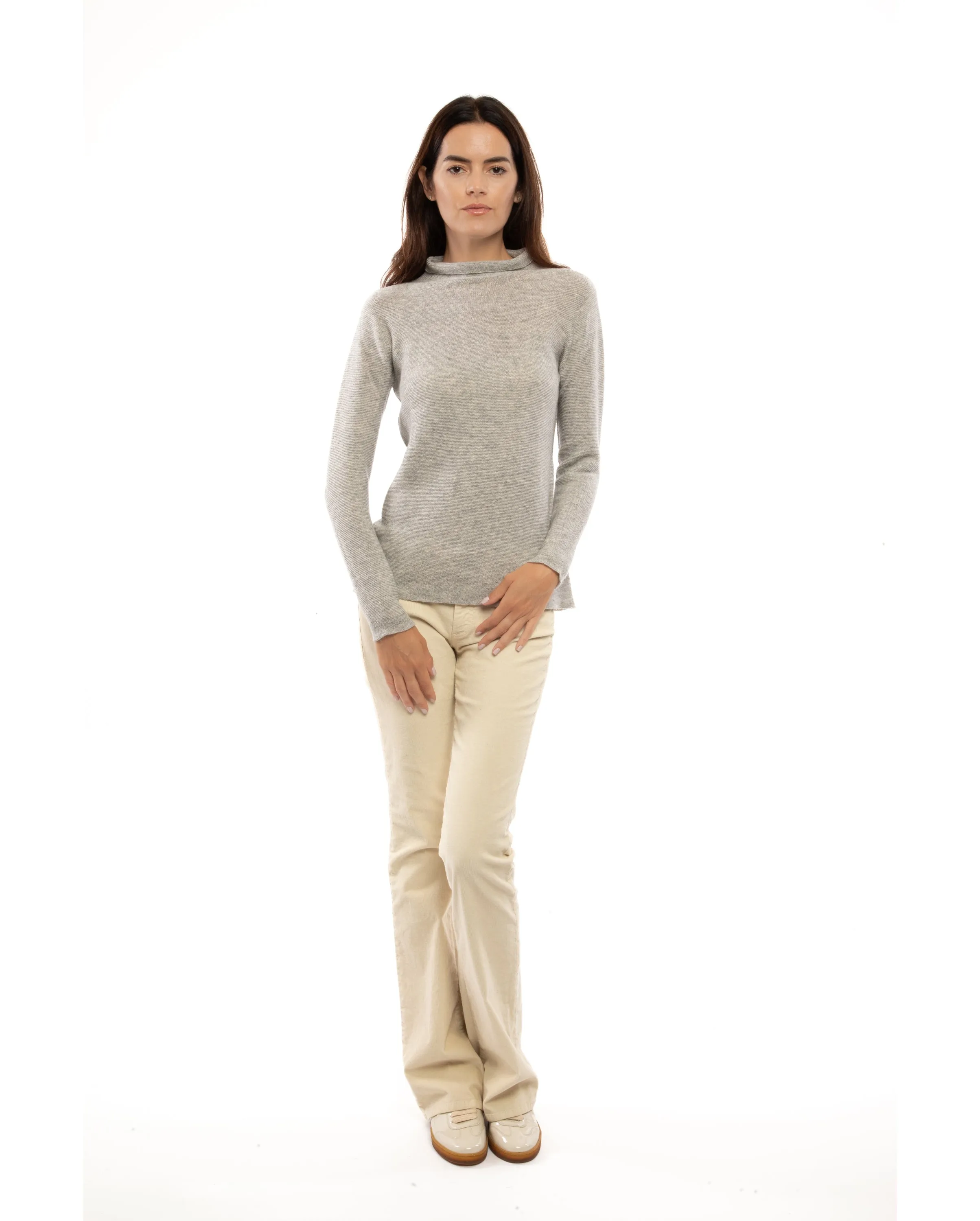 Women's Cashmere Links Stitch Funnel Neck Light Gray