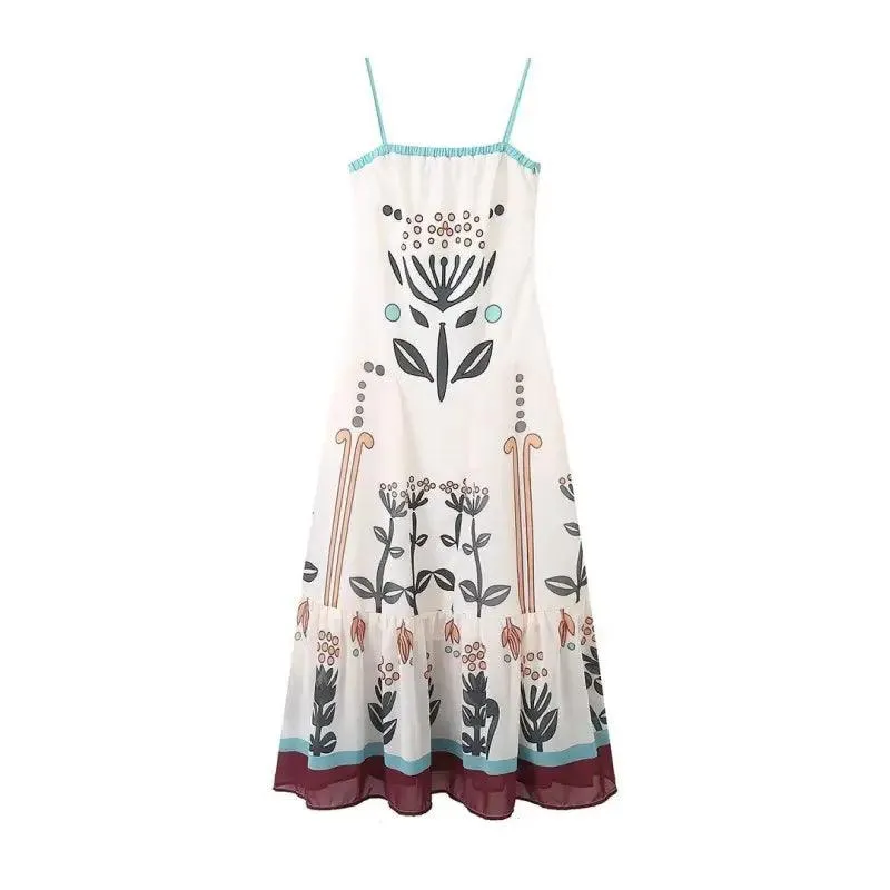 Women’s Chiffon Printed Sling Flower Embroidery Dress