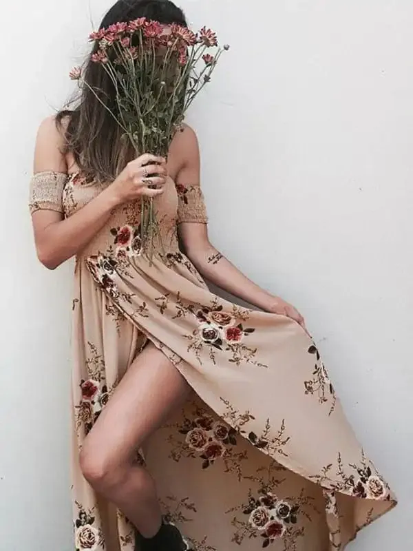 Women’s printed one-shoulder strapless chiffon printed slit dress