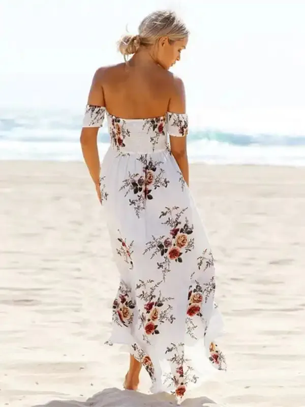 Women’s printed one-shoulder strapless chiffon printed slit dress