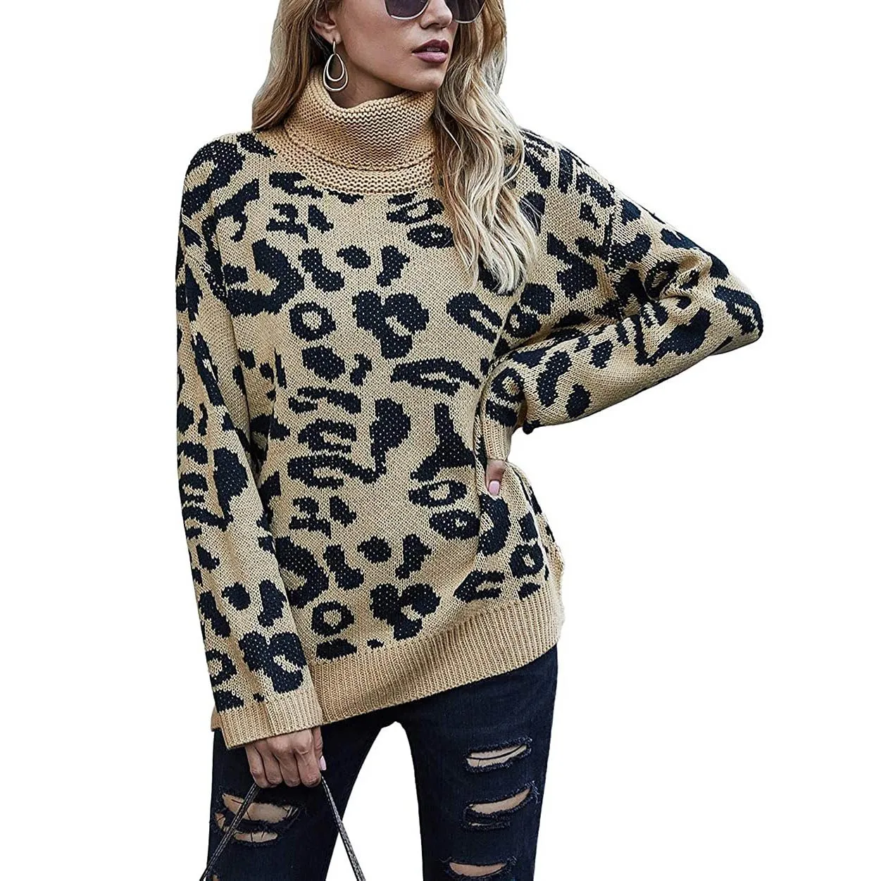 Women's Turtleneck Knitted Sweater Long Sleeves